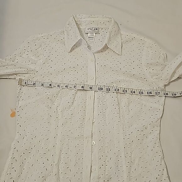 Oscar de la renta Eyelet button down shirt size 6 - Picture 6 of 10
